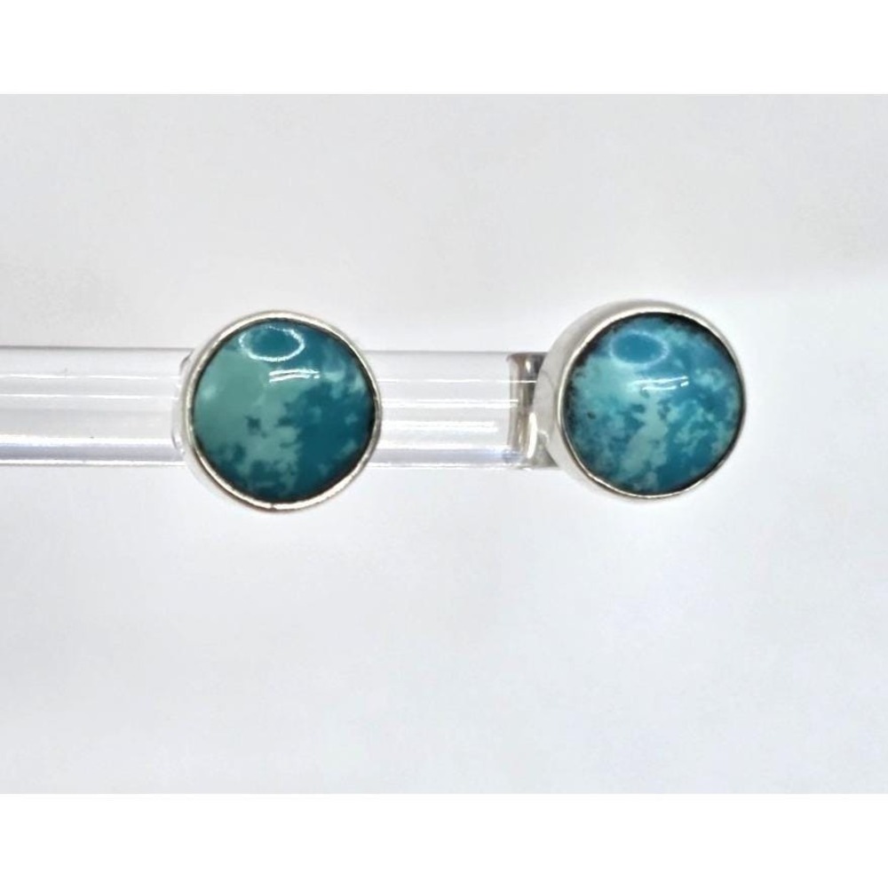 Turquoise Stud Earrings Sterling Silver 8mm Round Bezel Set Handmade Western NEW